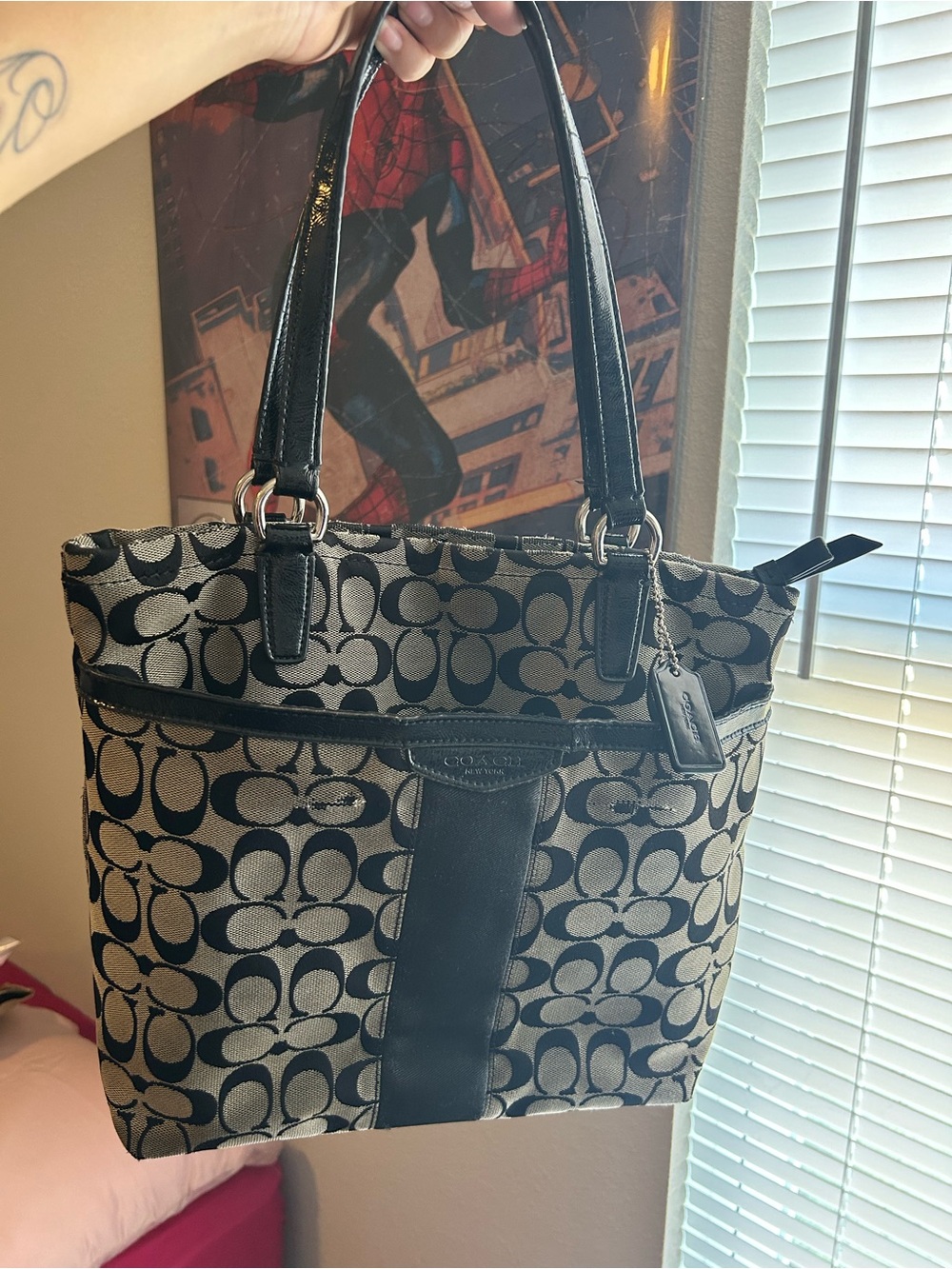 Coach Signature Canvas Tote in Black and Tan